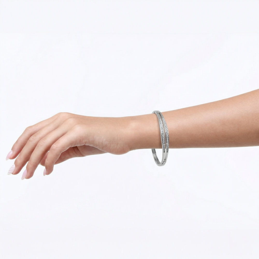 Double Silver Crystal Channel Bangle Set