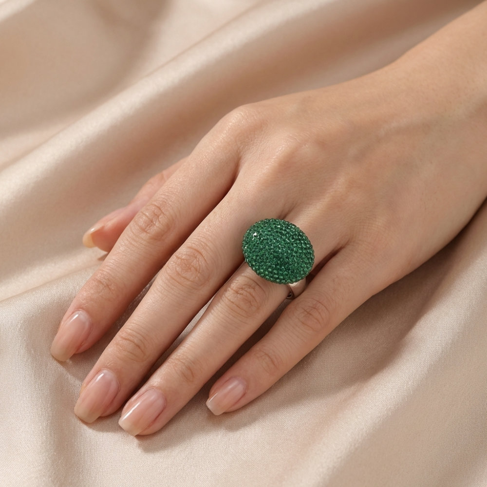 Emerald Pave Dome Statement Ring
