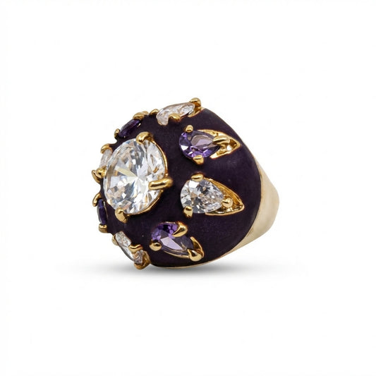 Dark Purple Enamel Crystal Dome Ring
