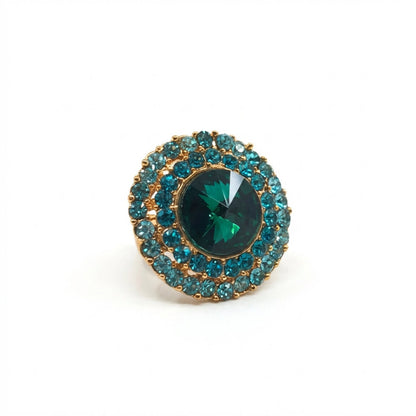Emerald & Teal Double Halo Cocktail Ring