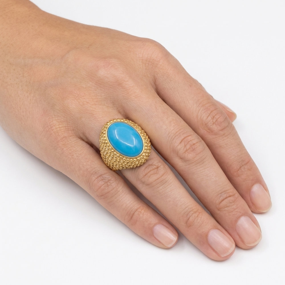 Turquoise Stone Gold Dome Statement Ring