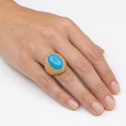 Turquoise Stone Gold Dome Statement Ring
