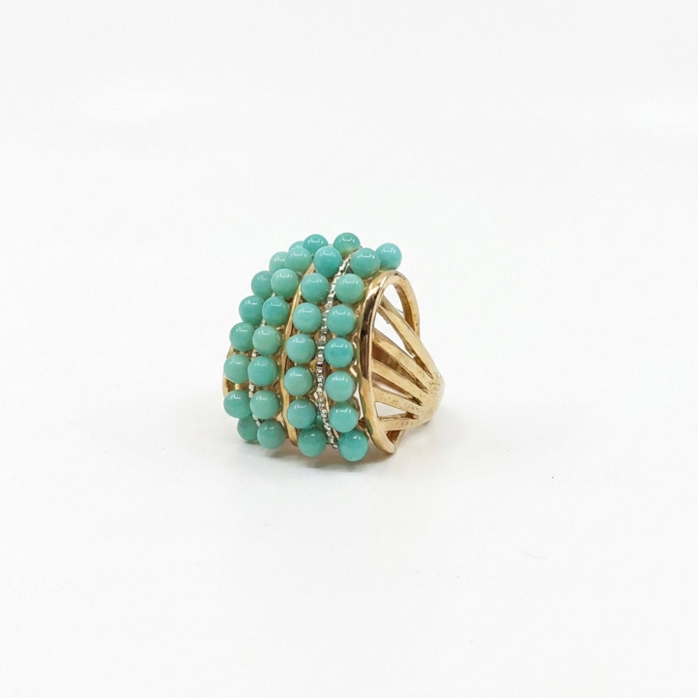 Turquoise Beaded Gold Ring