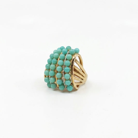 Turquoise Beaded Gold Ring