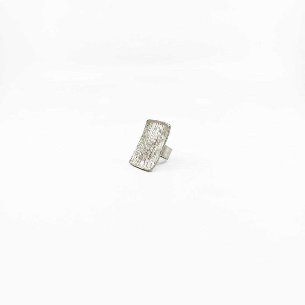 Silver Hammered Rectangular Statement Ring