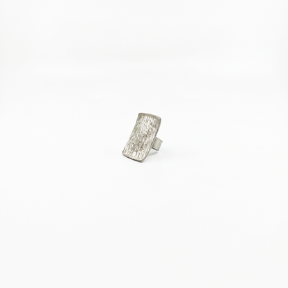 Silver Hammered Rectangular Statement Ring