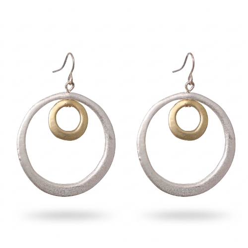 Two-Tone Double Circle Drop Earrings