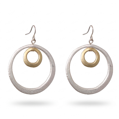 Two-Tone Double Circle Drop Earrings