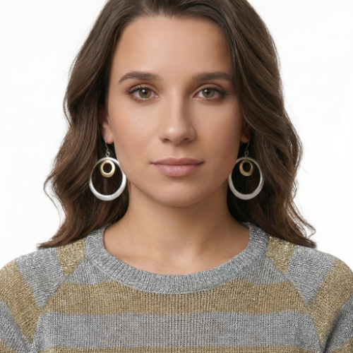 Two-Tone Double Circle Drop Earrings