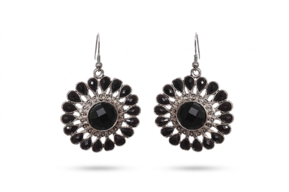 Black Onyx Sunflower Drop Earrings