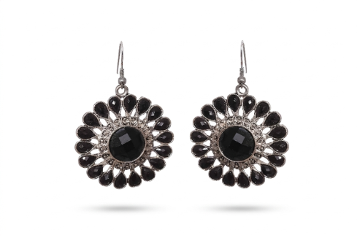 Black Onyx Sunflower Drop Earrings