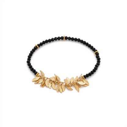 Golden Leaves & Black Bead Bracelet