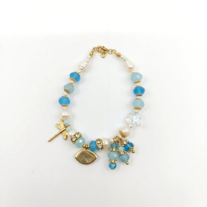 Blue Dragonfly Charm Beaded Bracelet