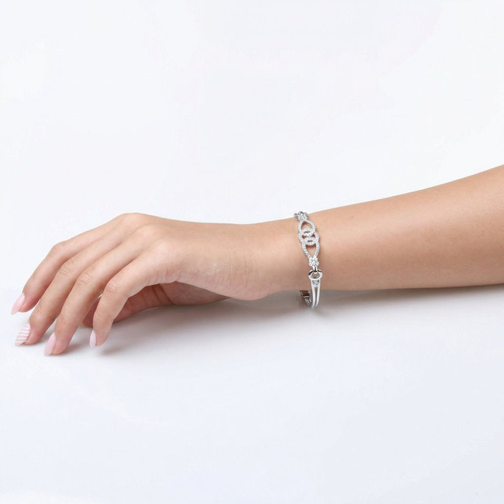 Silver Interlocking Loop Crystal Flower Bracelet