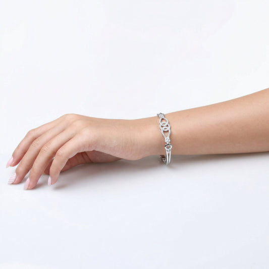 Silver Interlocking Loop Crystal Flower Bracelet
