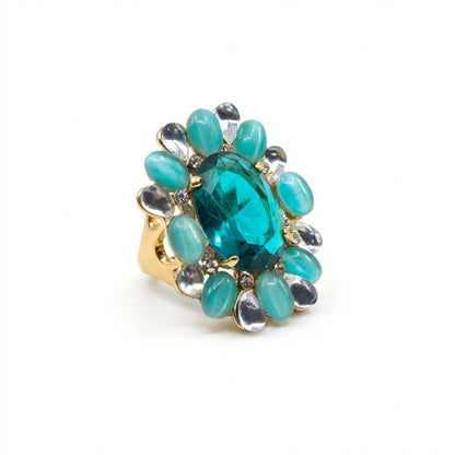 Teal Sunburst Cabochon Cocktail Ring