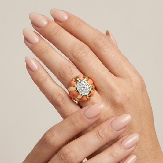 Coral Sunrise Vintage Dome Ring
