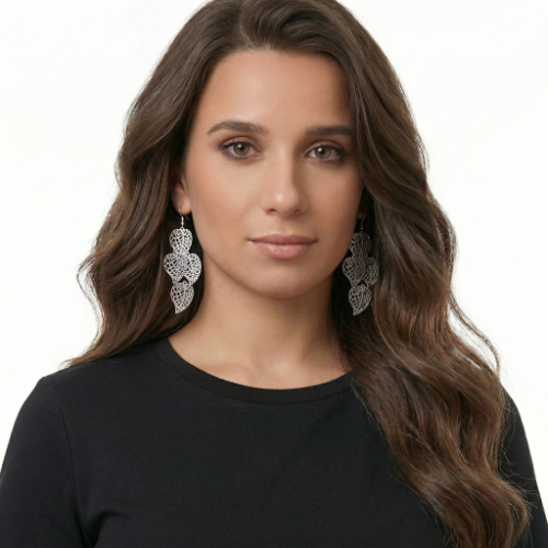 Silver Filigree Tiered Leaf Earrings