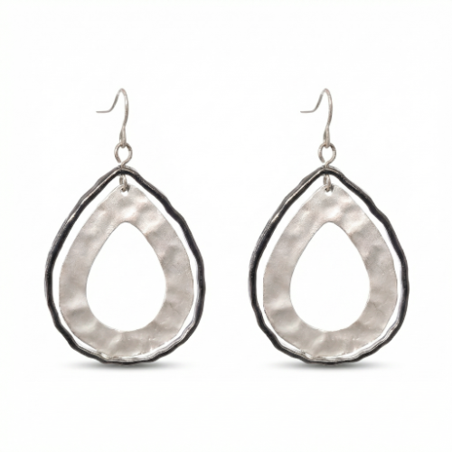 Two-Tone Hammered Teardrop Dangle Earrings