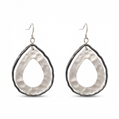Two-Tone Hammered Teardrop Dangle Earrings