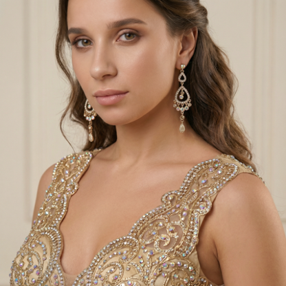Champagne Sparkle Teardrop Chandelier Earrings