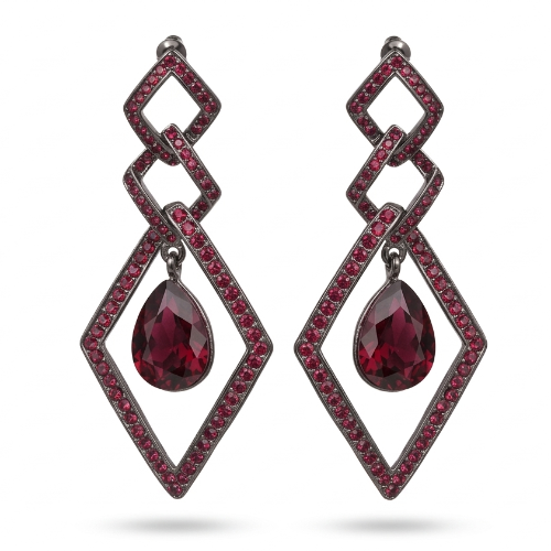 Garnet Crystal Pavé Diamond Drop Earrings