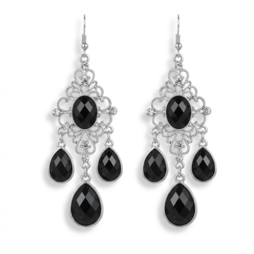 Black Onyx Filigree Chandelier Drop Earrings