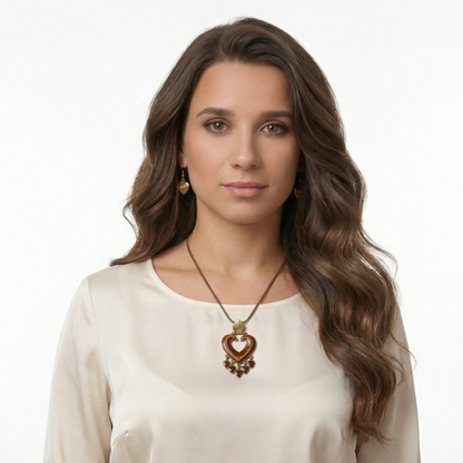 Vintage Amber Heart Drop Set