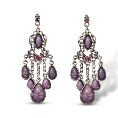 Purple Marble Teardrop Chandelier Earrings
