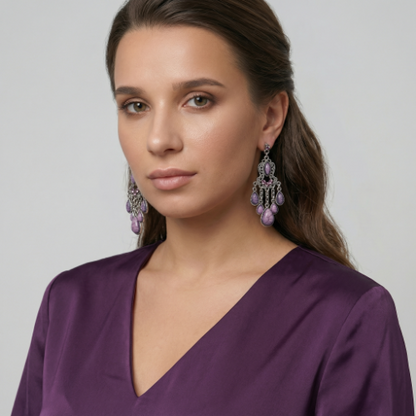 Purple Marble Teardrop Chandelier Earrings