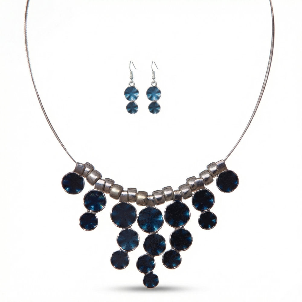 Navy Blue Disc Cascade Jewelry Set