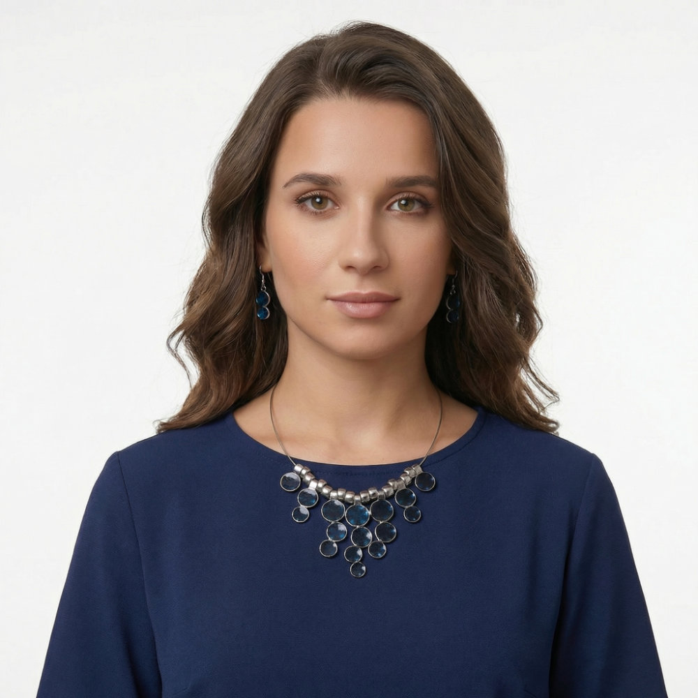Navy Blue Disc Cascade Jewelry Set