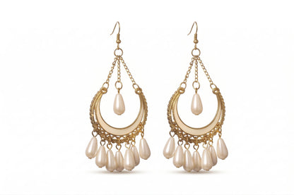 Ivory Bead Chandelier Hoop Earrings