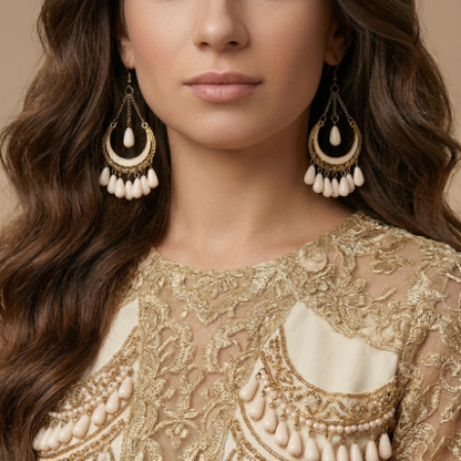 Ivory Bead Chandelier Hoop Earrings