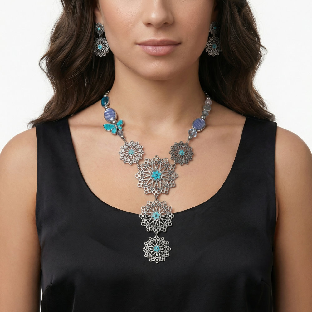 Turquoise Floral Filigree Butterfly Set