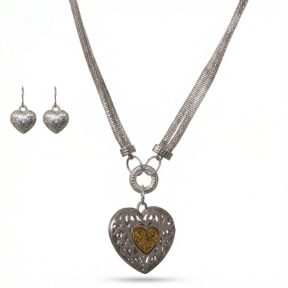 Woven Mesh Two-Tone Heart Set