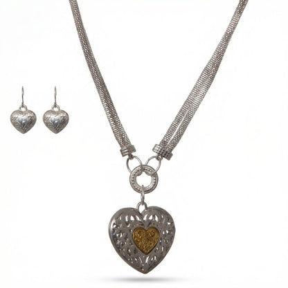 Woven Mesh Two-Tone Heart Set