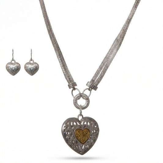 Woven Mesh Two-Tone Heart Set