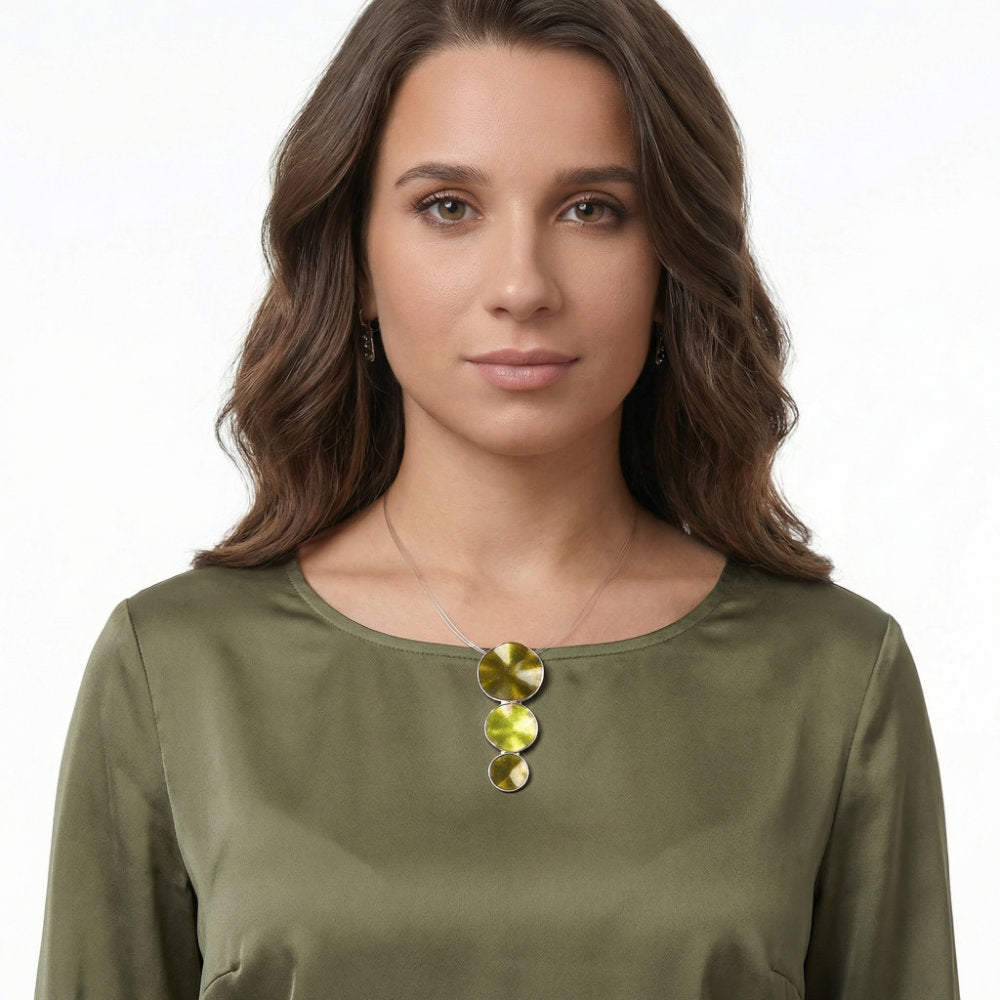 Olive Gold Triple Disc Pendant Necklace