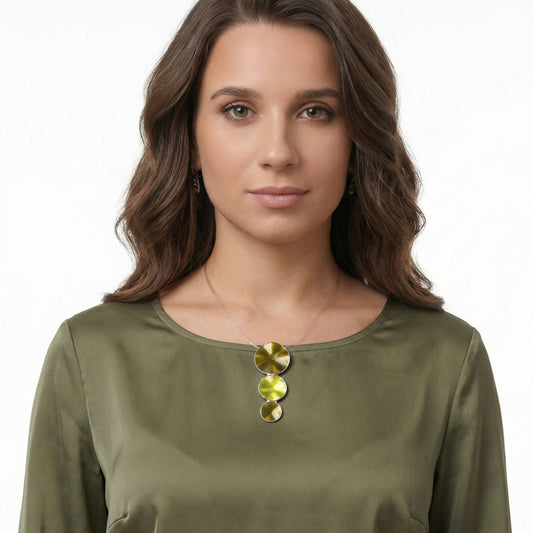 Olive Gold Triple Disc Pendant Necklace