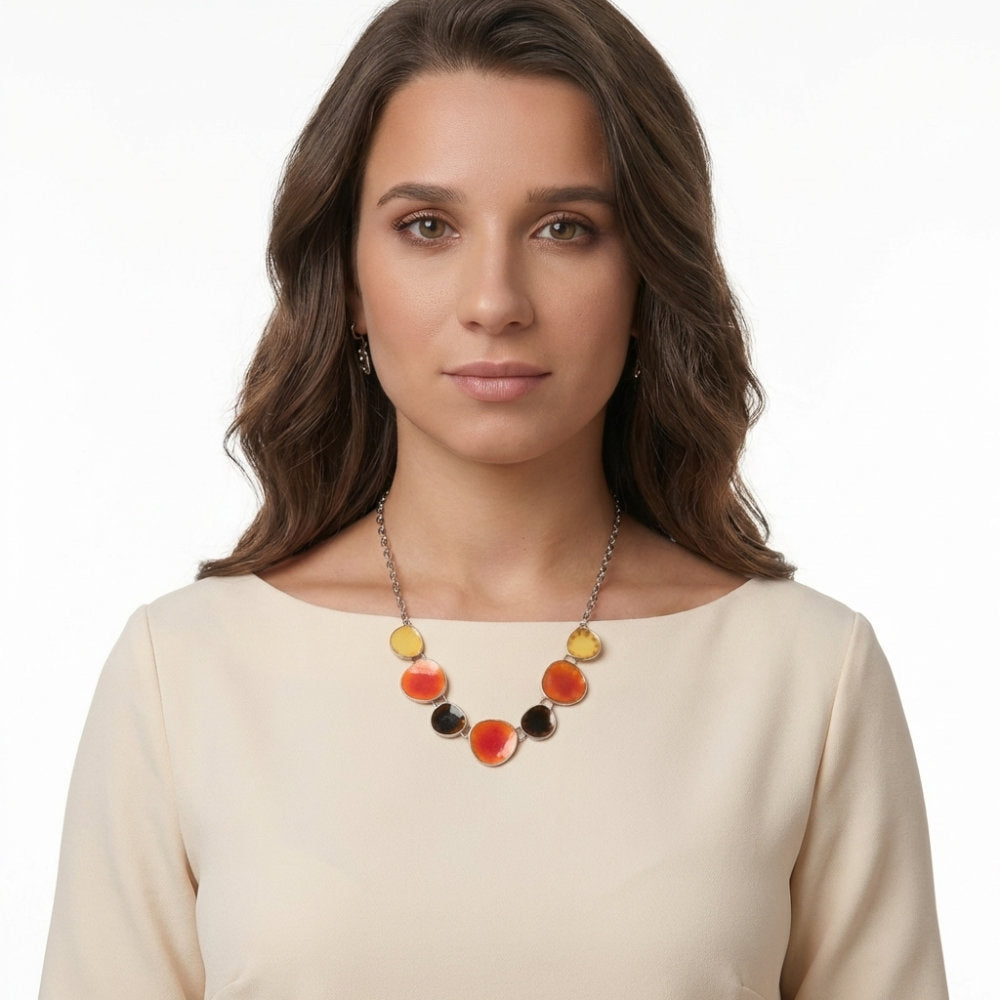 Warm Autumn Mosaic Disc Necklace
