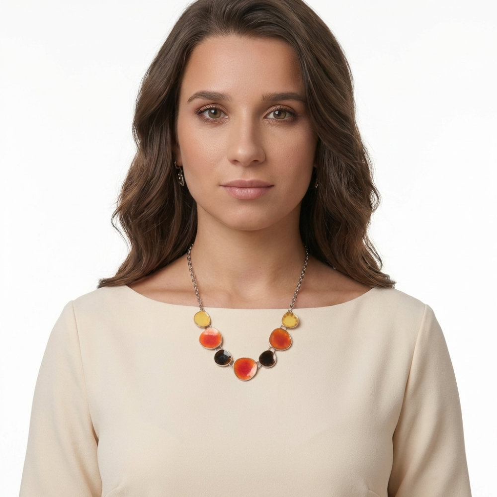 [NLF054] Warm Autumn Mosaic Disc Necklace