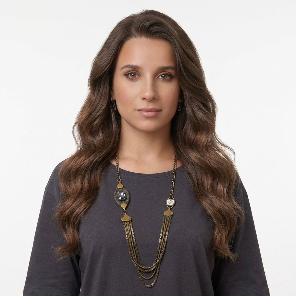 [NLF050] Vintage Brass Asymmetrical Multi-Chain Drape