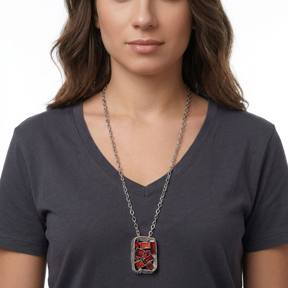[NLF044] Crimson Mosaic Geometric Pendant