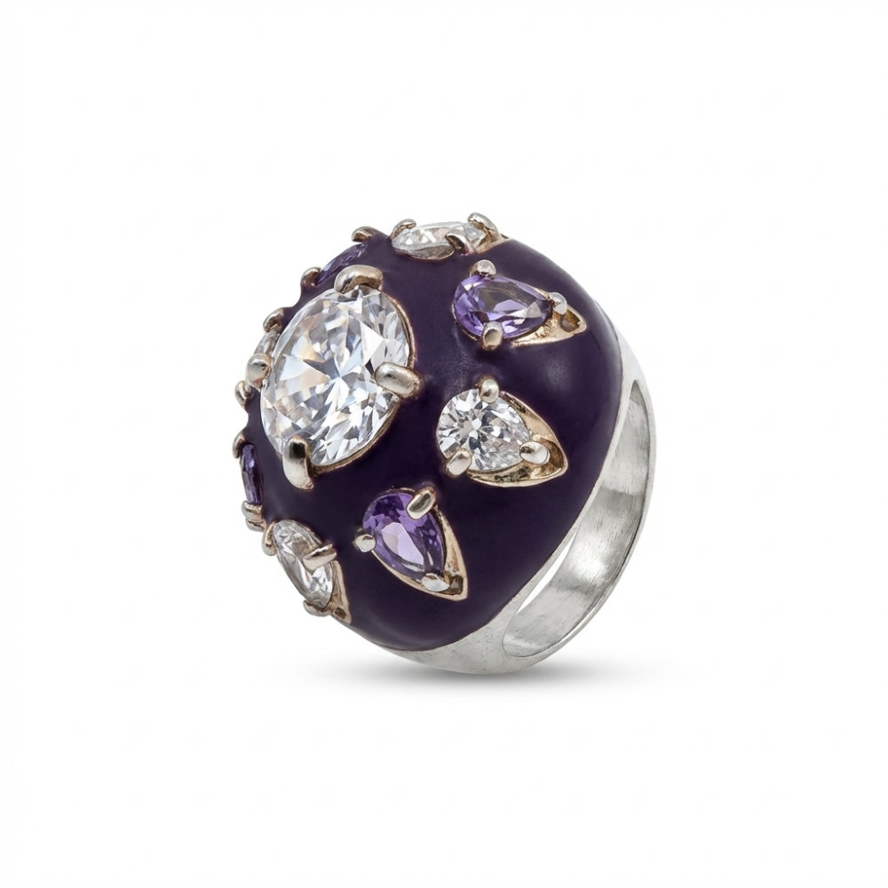 [BAONER016] Midnight Plum Jeweled Dome Ring