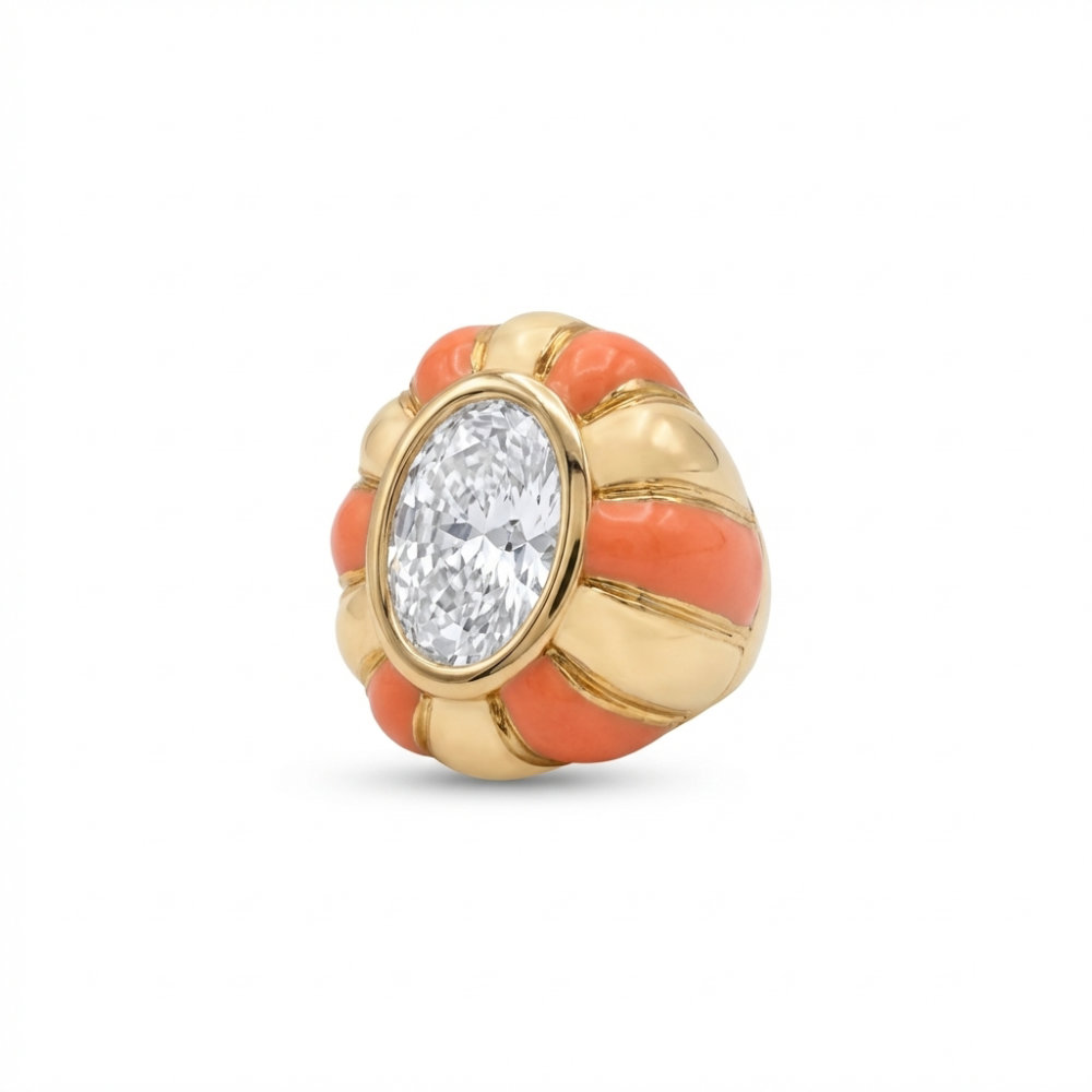 [BAONER014] Coral Sunrise Vintage Dome Ring
