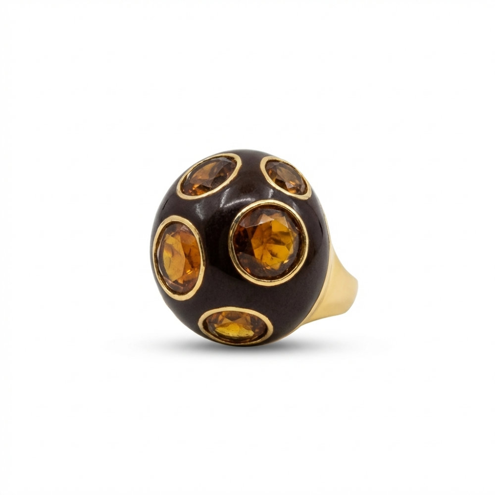[BAONER008] Amber Crystal & Enamel Retro Ring
