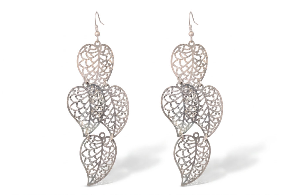 [EGF000] Silver Filigree Tiered Leaf Earrings