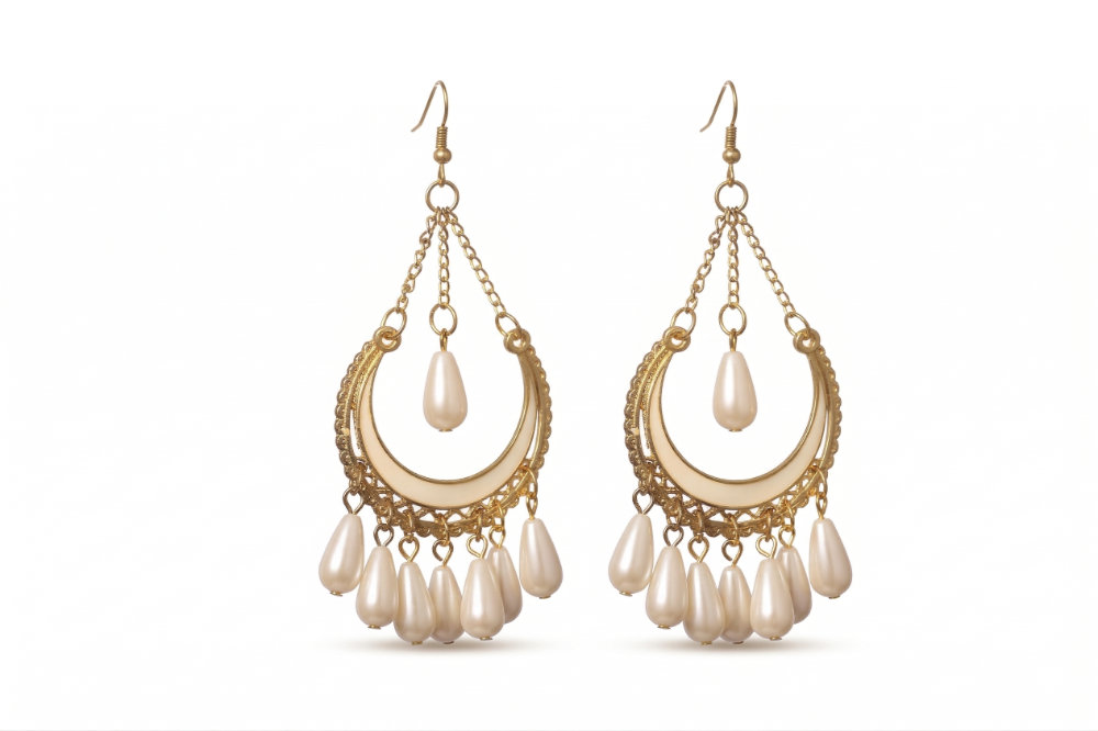 [EGF003] Ivory Bead Chandelier Hoop Earrings