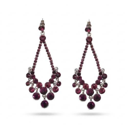 [EGF008] Magenta Crystal Teardrop Chandelier Earrings